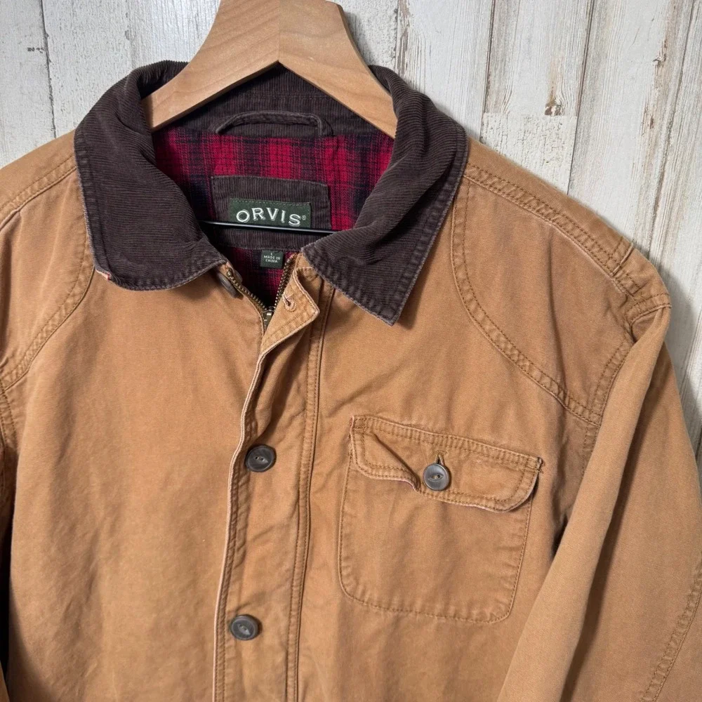 Vintage Orvis Chore Barn Utility Jacket‎ Corduroy Collar Flannel Lining Mens L